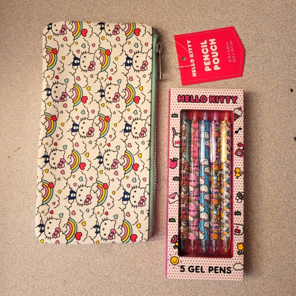 Hello kitty pencil pouch and gel pens